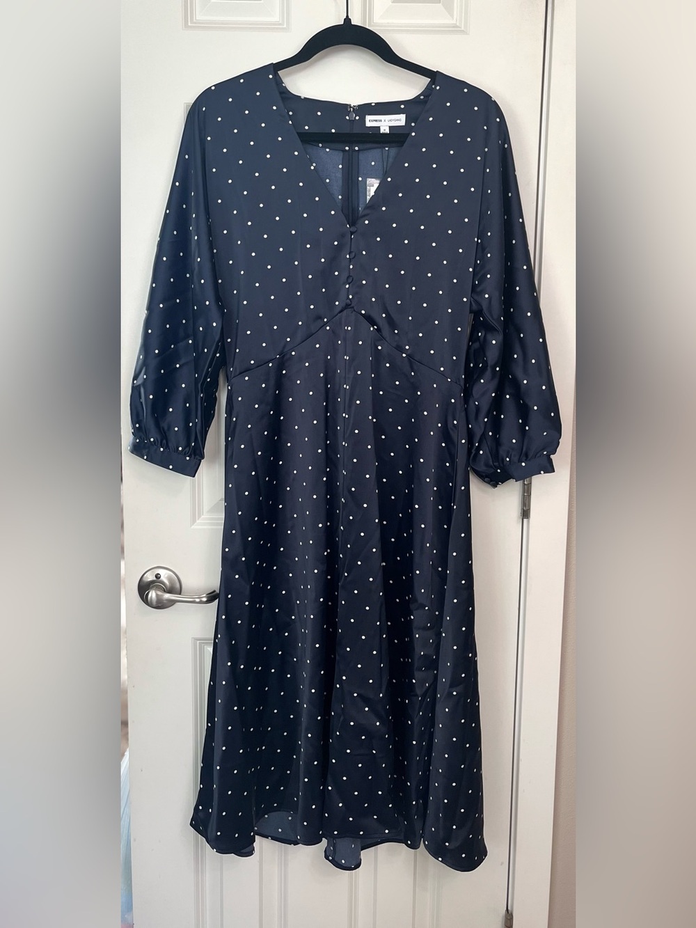Express X LadyGang Polka Dot Satin Button Front Midi
Dress NWT